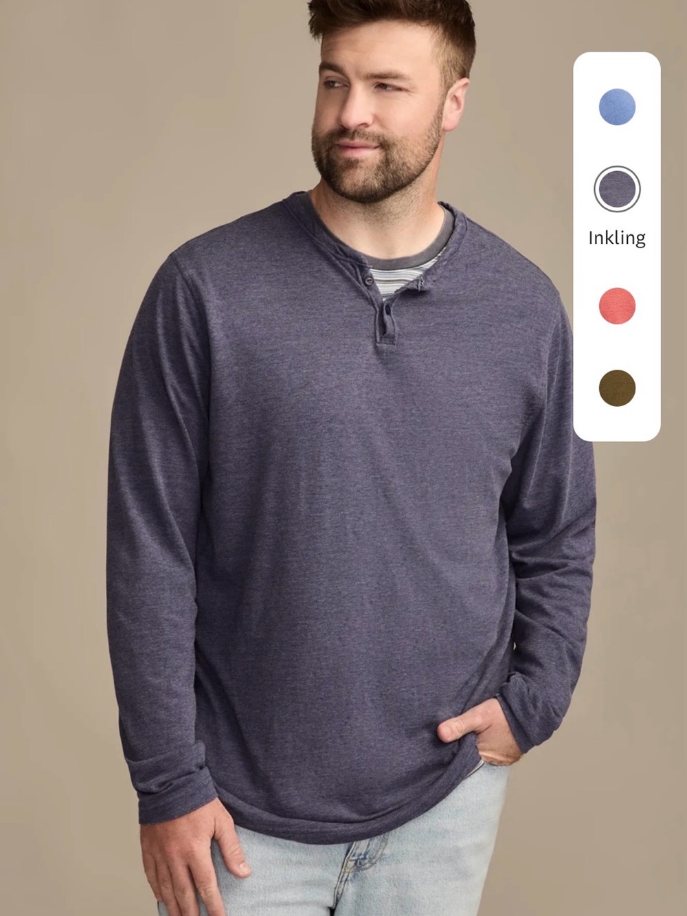 Lucky Brand Weekend Slub Long-Sleeve Snap Henley Inkling Blue Size Medium